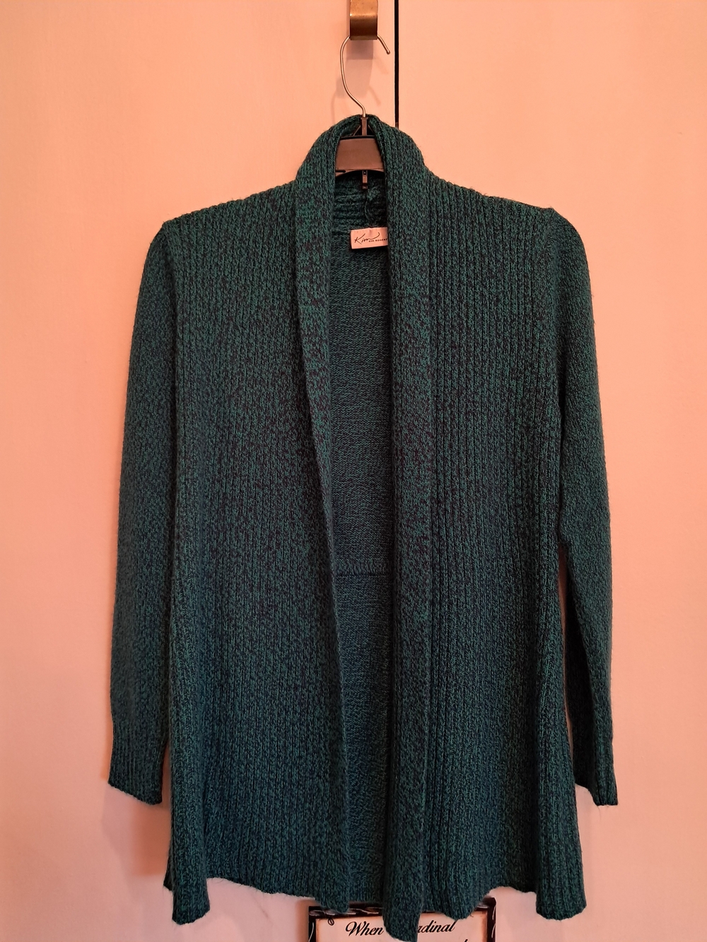 Kim Rogers Women's Open-Front Teal Knit Cardigan Sweater